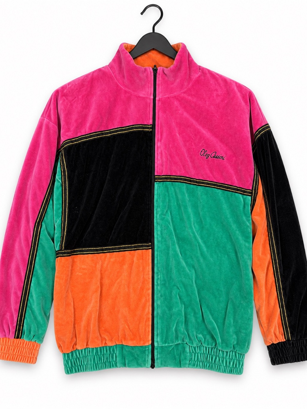 Vintage Velour Track Jacket Colorblock Oleg Cassini Team Effort Multicolor EUC